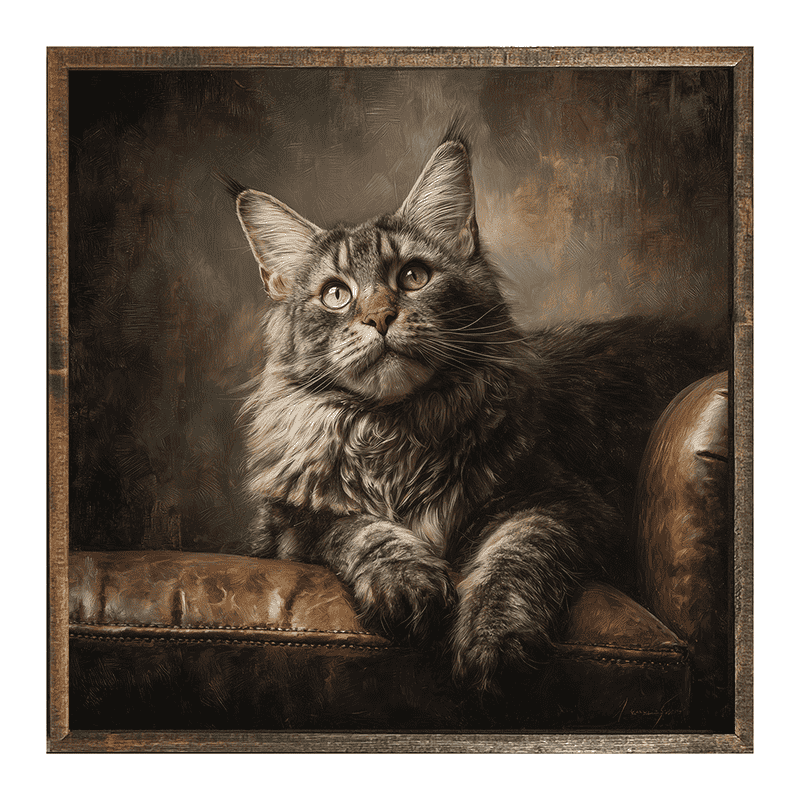 Armchair with Maine Coon Cat - Square Box Frame
