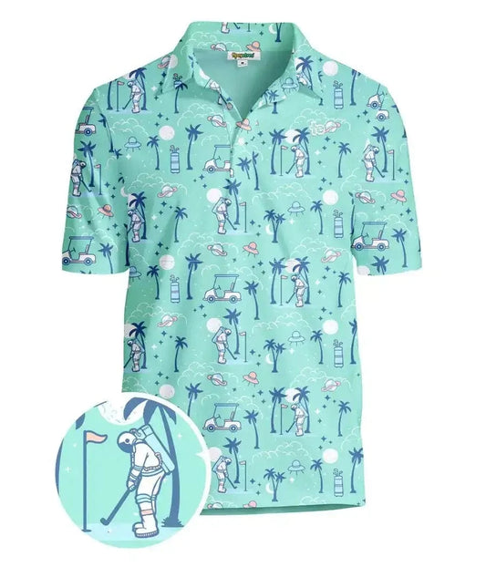 Zero Gravity Men's Golf Polo - Funny Space Print Golf Shirt