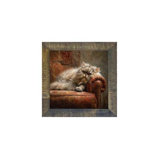 Armchair with Lounging Persian Cat - Square Box Frame