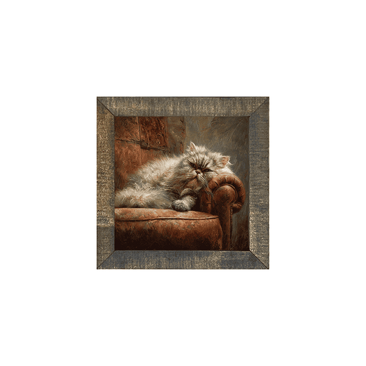 Armchair with Lounging Persian Cat - Square Box Frame