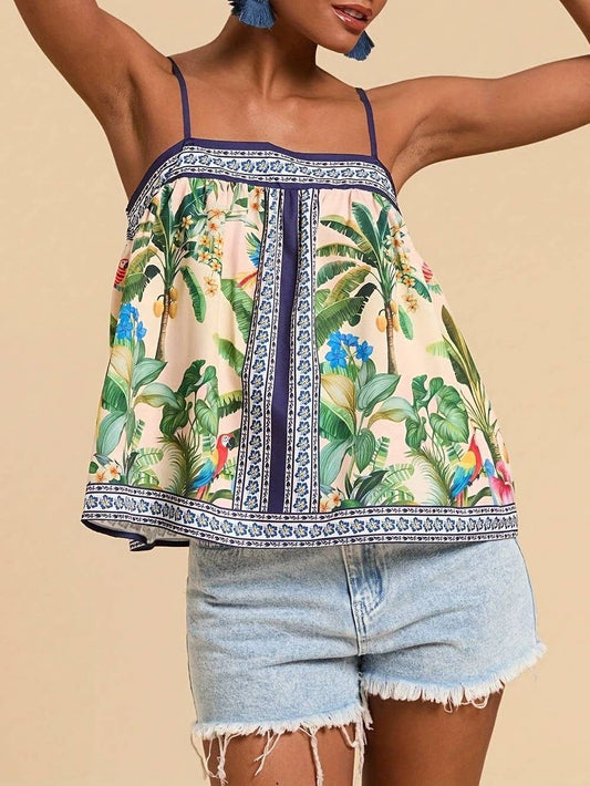 Tropical Rainforest Jungle Floral Print Boxy Cami Tank Top