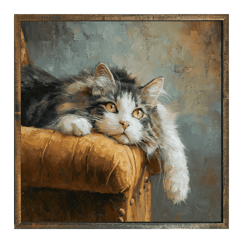Armchair with Lounging Cat - Square Box Frame