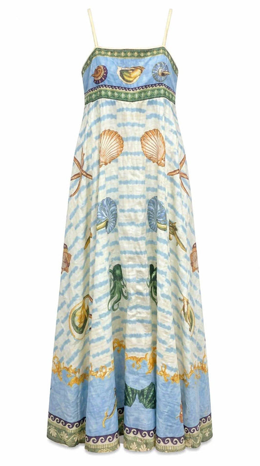 Sea Creature Print Beach Vacation Style Cami Dress