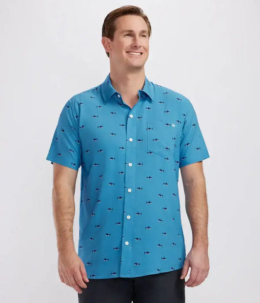 Deep Blue Sea Men's Hawaiian Shirt - Shark Print Button Down