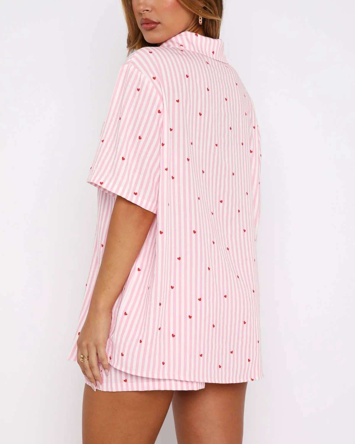 Meadow Stripe Sweetheart Print Pajama Set
