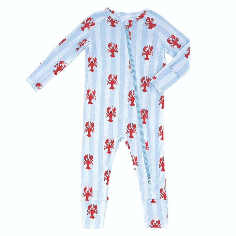 Cozy Romper - Blue Stripes + Lobsters