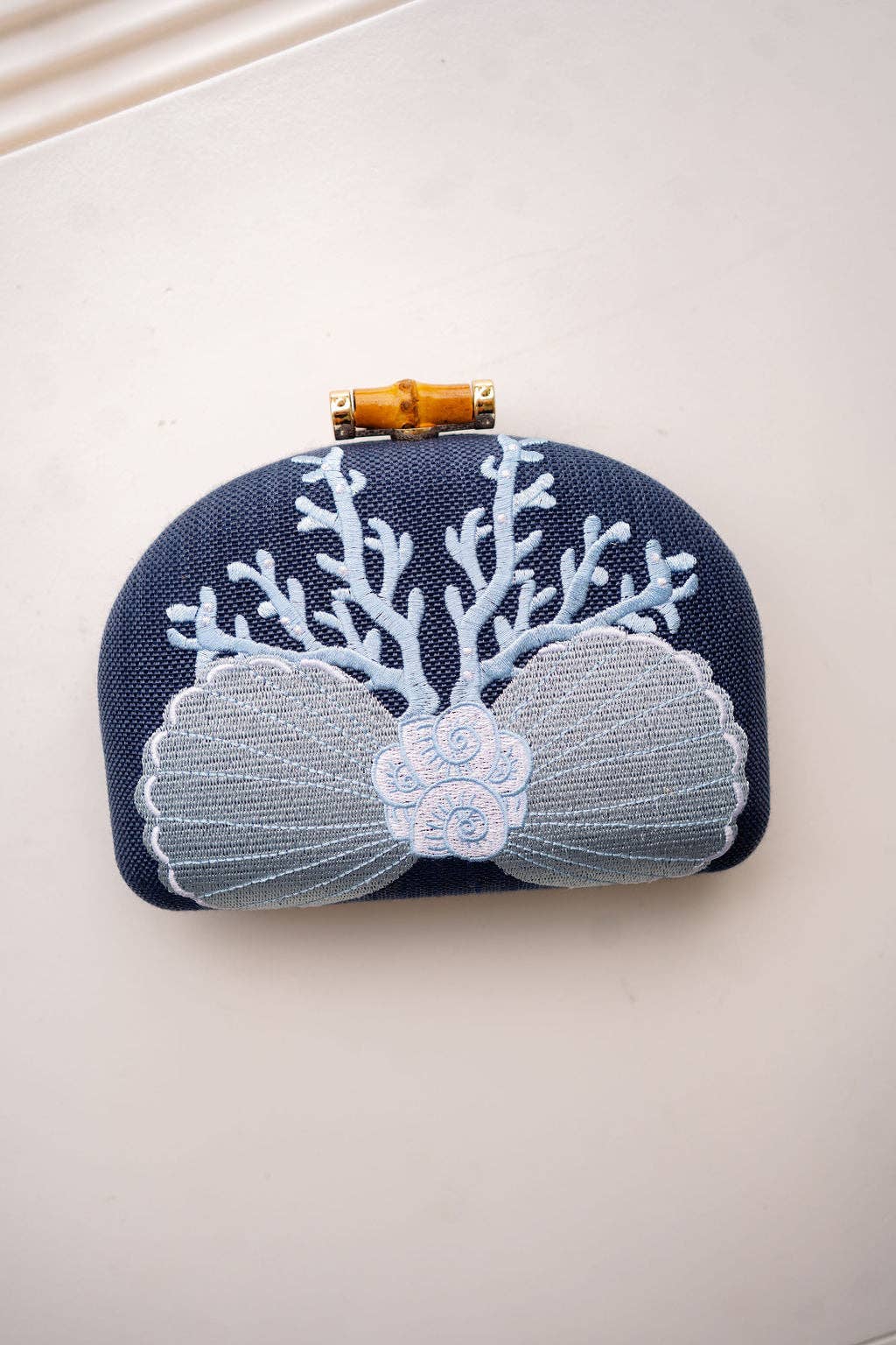 Coral and Shell Clutch- Embroidered
