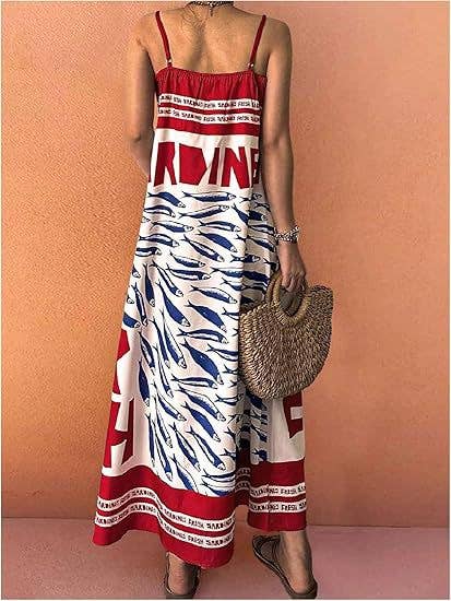Fresh Sardine Prints Vacation Slip Maxi Dress