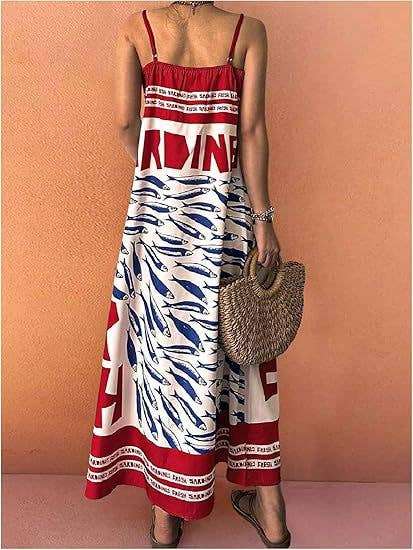 Fresh Sardine Prints Vacation Slip Maxi Dress