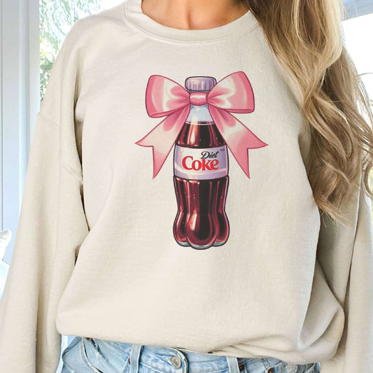 Diet Coke Pink Bow Soda Bottle Graphic Sweatshirt