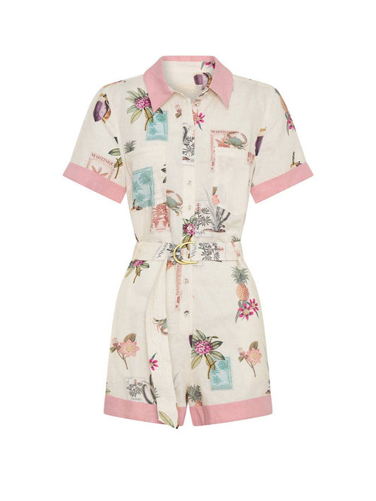 Vacay Elegant Fruit & Floral Belted Romper