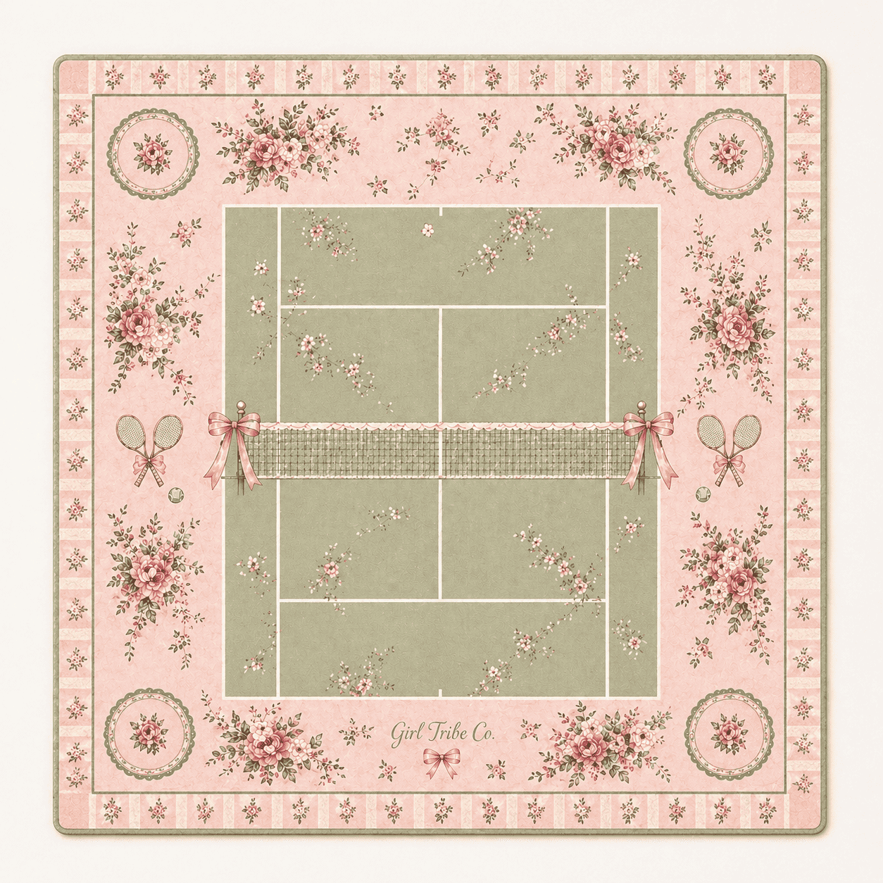 Tennis Court Vintage Floral mahjong mat 33"x33"