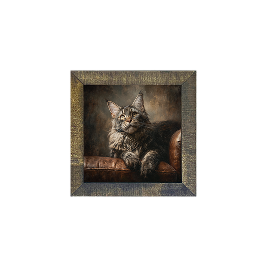 Armchair with Maine Coon Cat - Square Box Frame