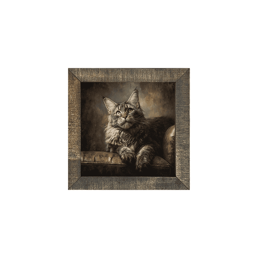 Armchair with Maine Coon Cat - Square Box Frame