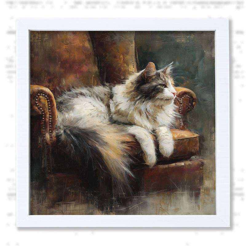 Armchair with Long Haired Cat - Square Frame