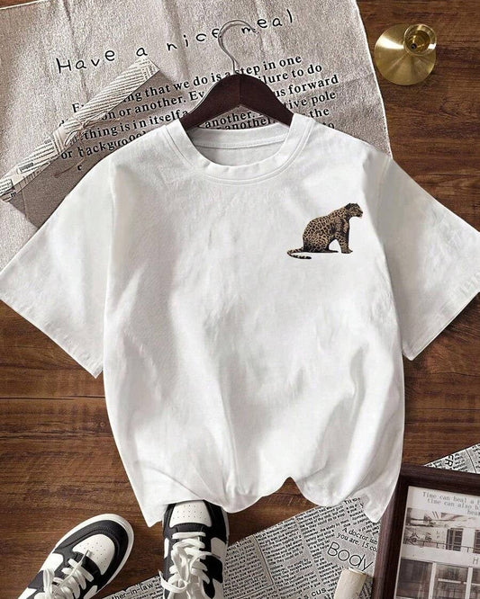 Vintage Leopard Print Graphic Crew Neck Short Sleeve Tee