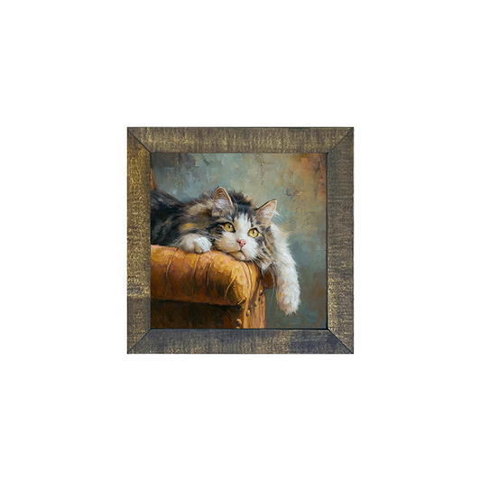 Armchair with Lounging Cat - Square Box Frame