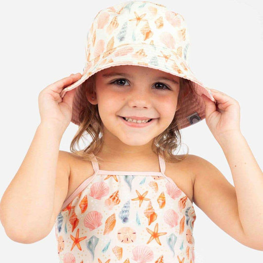 Sandy Seashells Pink Reversible Beach Baby Bucket Hat