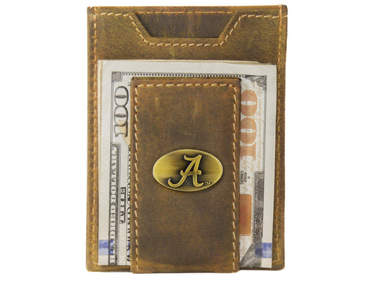 Alabama Crimson Tide Vintage Tan Leather Magnetic Front Pocket Wallet