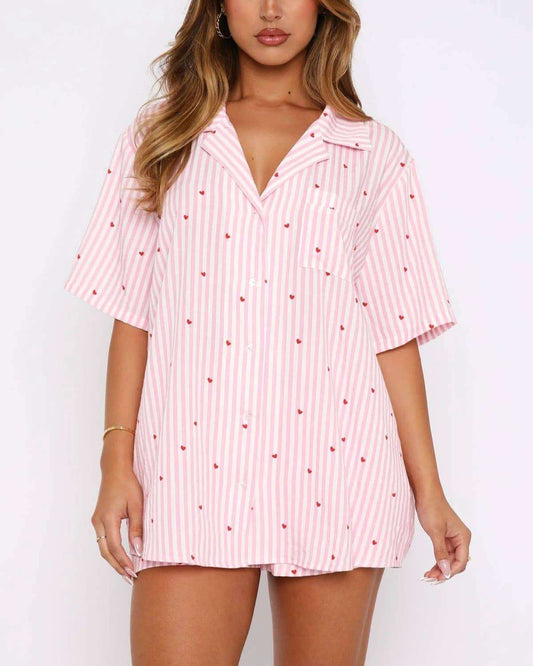 Meadow Stripe Sweetheart Print Pajama Set
