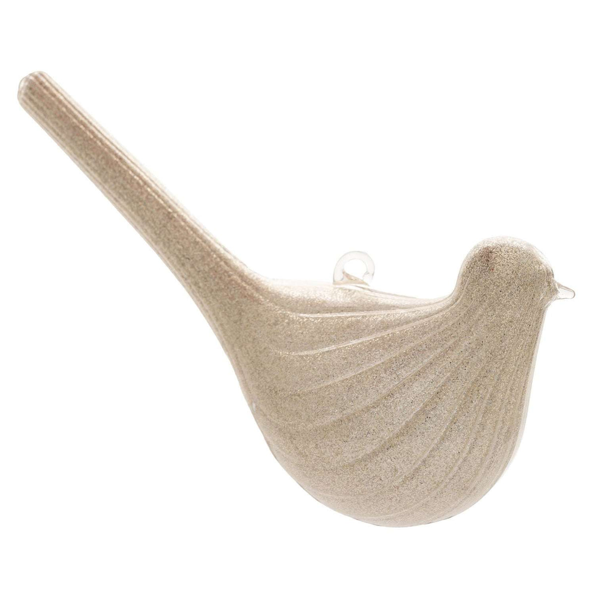 FLUTED TAIL BIRD GLASS ORNAMENT SILVER (H25)