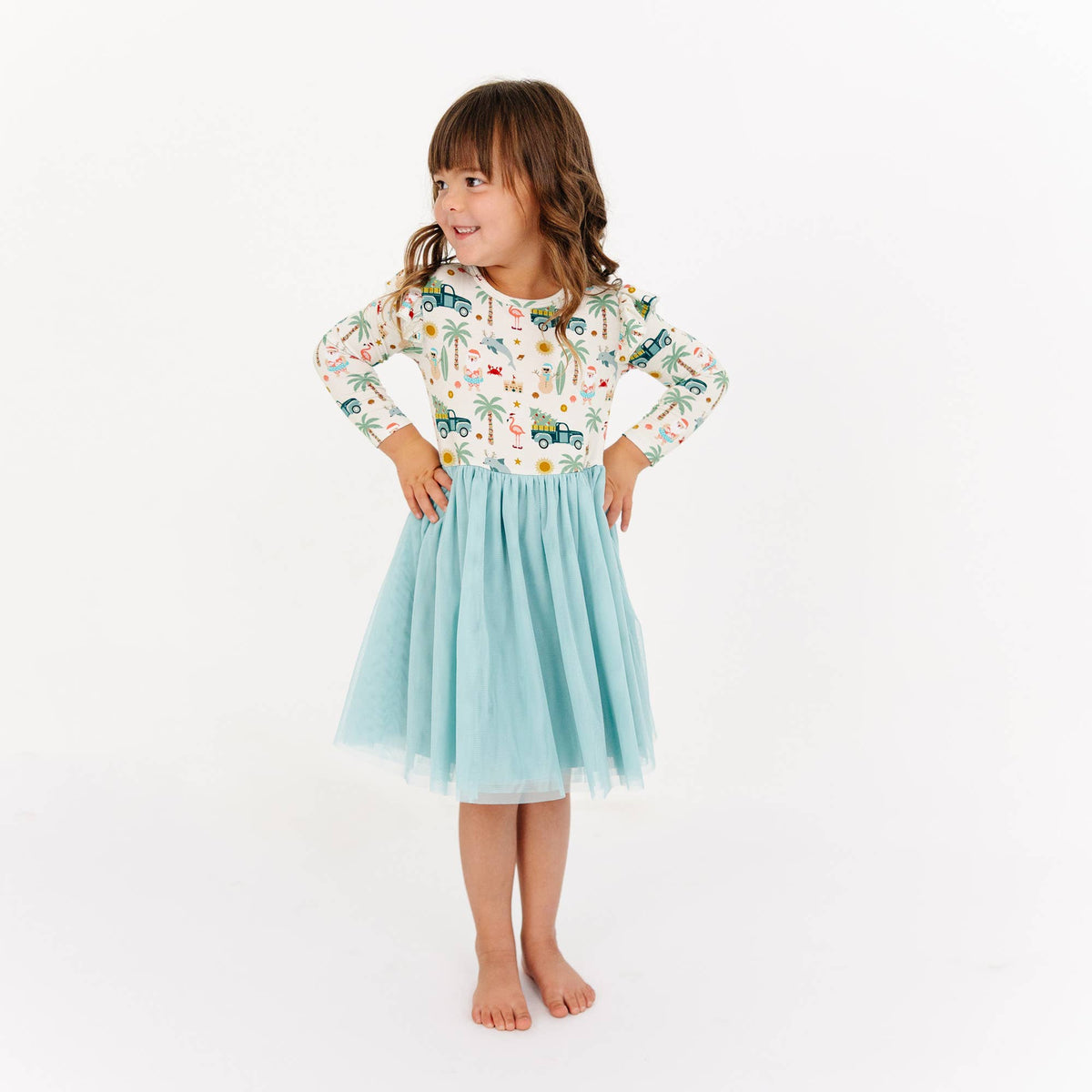 Coastal Christmas Flutter Long Sleeve Tulle Twirl Dress