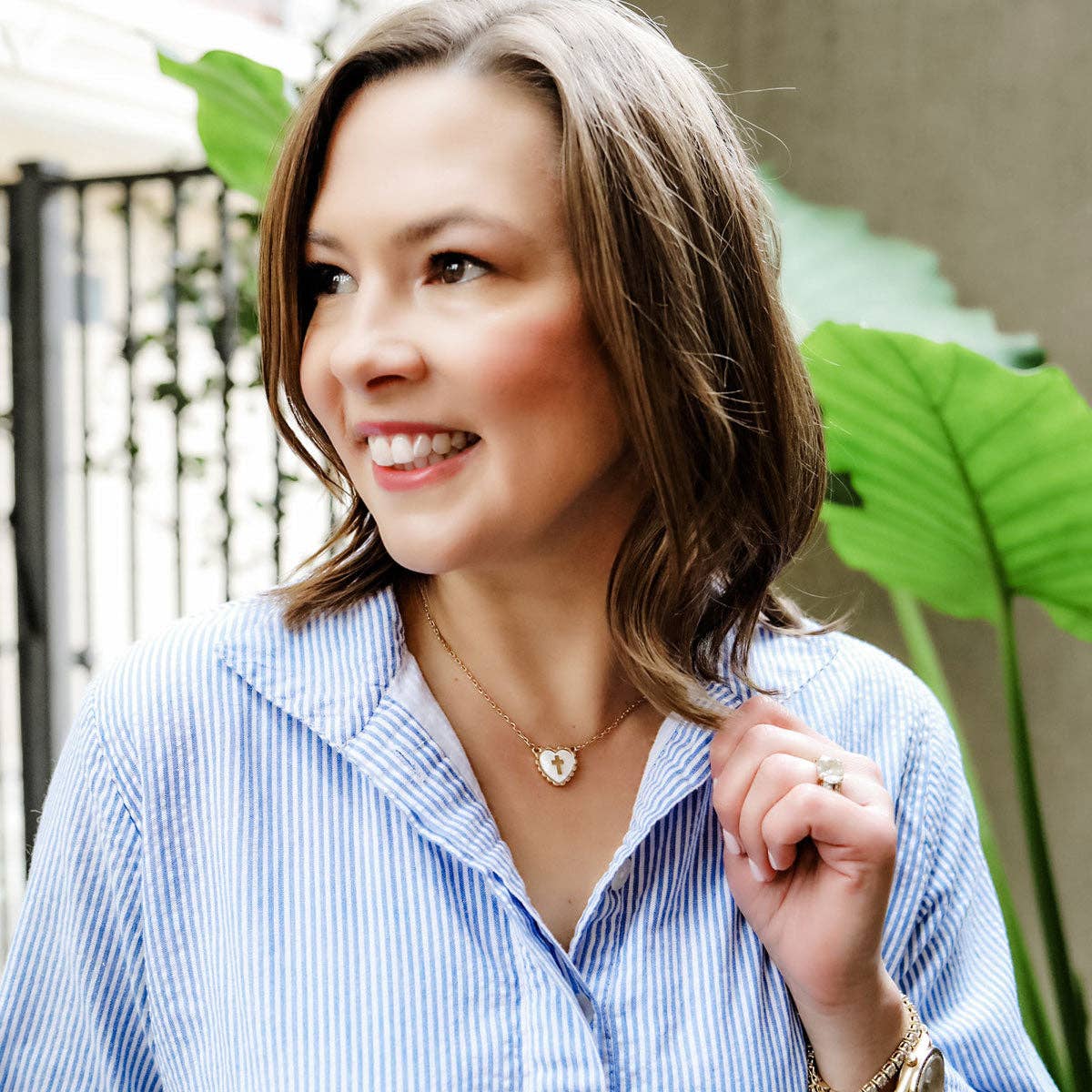 Addi Heart Cross Necklace in Worn Gold