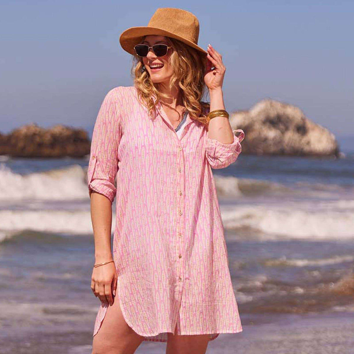Sardina Pink Cotton Button Down Beach Tunic