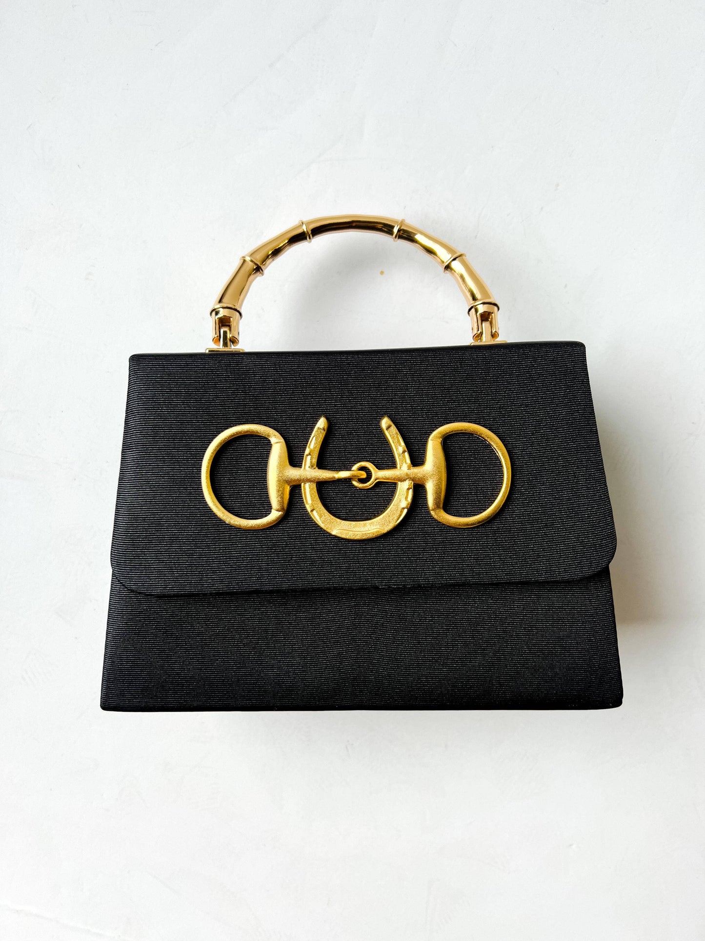 Black Faille Lulu with Gold Handle Handbag - Gold Charms- WS