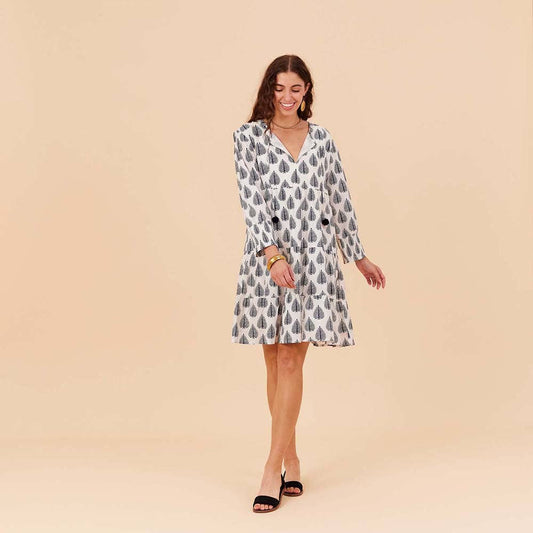 Makena Navy Cotton Tiered Dress