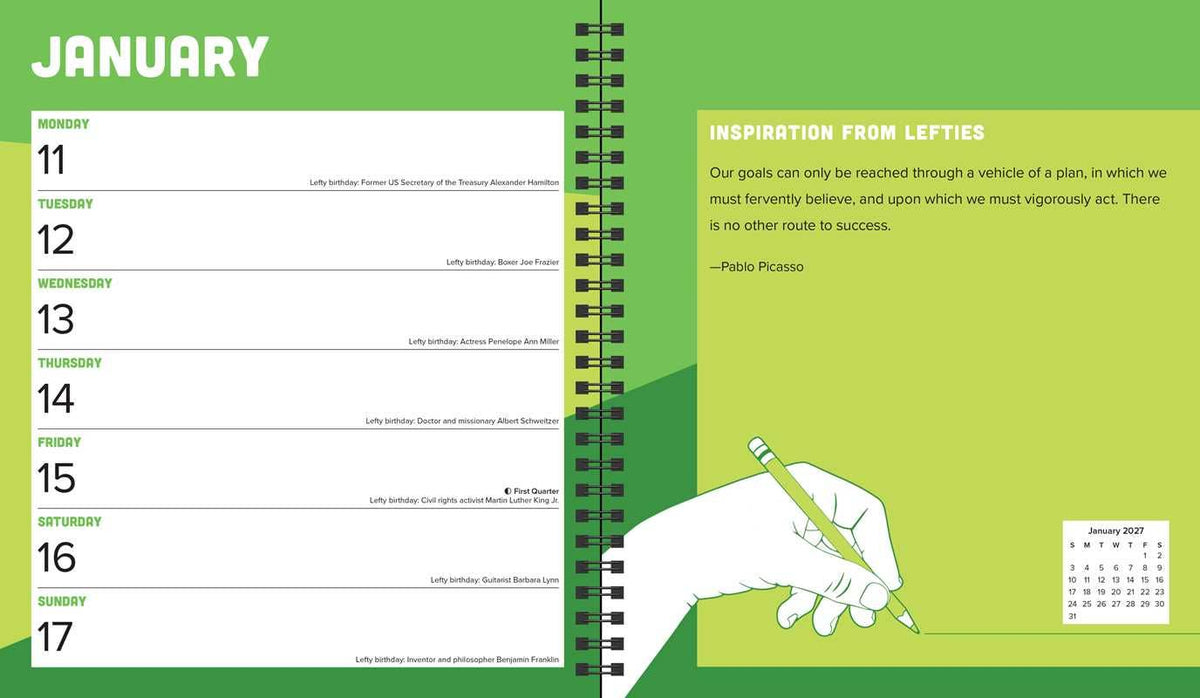 Left-Hander's 2027 Weekly Planner Calendar by Cary Koegle