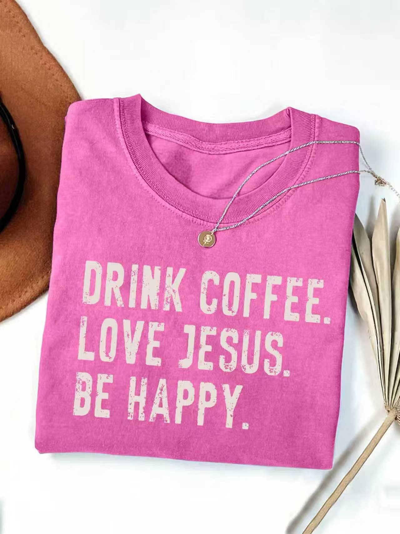 DRINK COFFEE LOVE JESUS BE HAPPY Graphic Retro T-Shirt