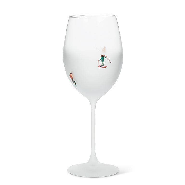 Frosted Skier Wine Glass