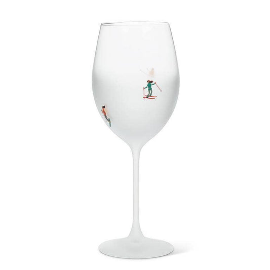 Frosted Skier Wine Glass
