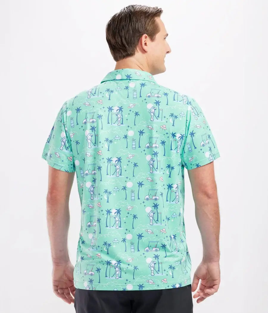 Zero Gravity Men's Golf Polo - Funny Space Print Golf Shirt