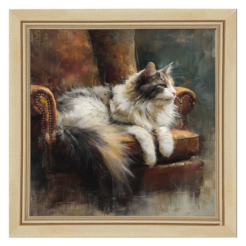 Armchair with Long Haired Cat - Square Frame