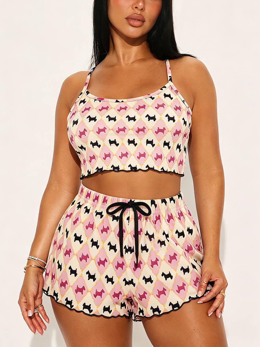 Animal Print Sexy Camisole And Shorts Pajama Set