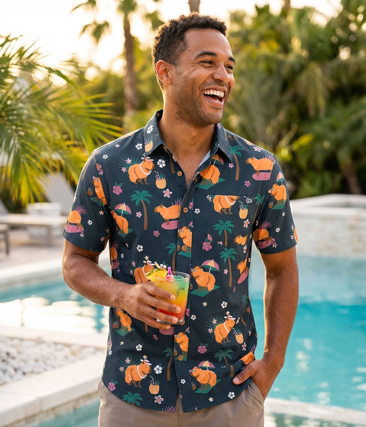 Bahama Capybara Men's Hawaiian Shirt - Fun Button Down