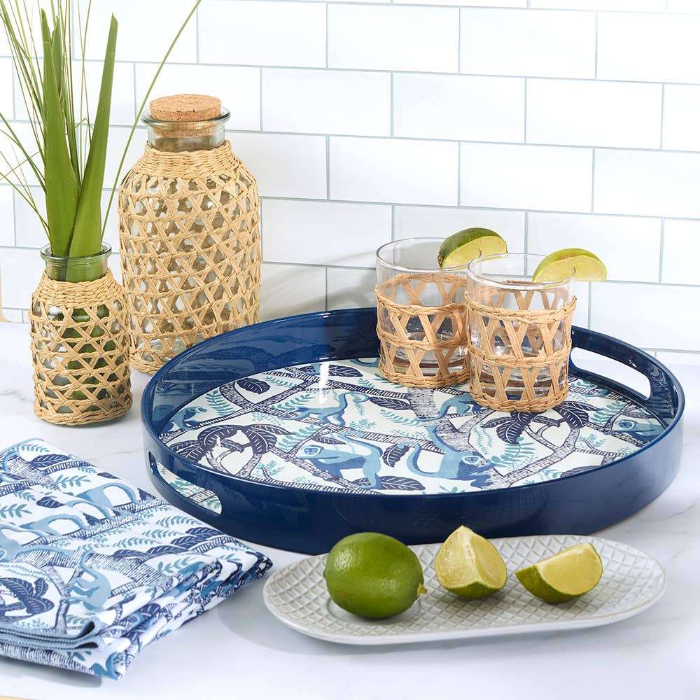 Coco Monkey Round Lacquer Serving Tray