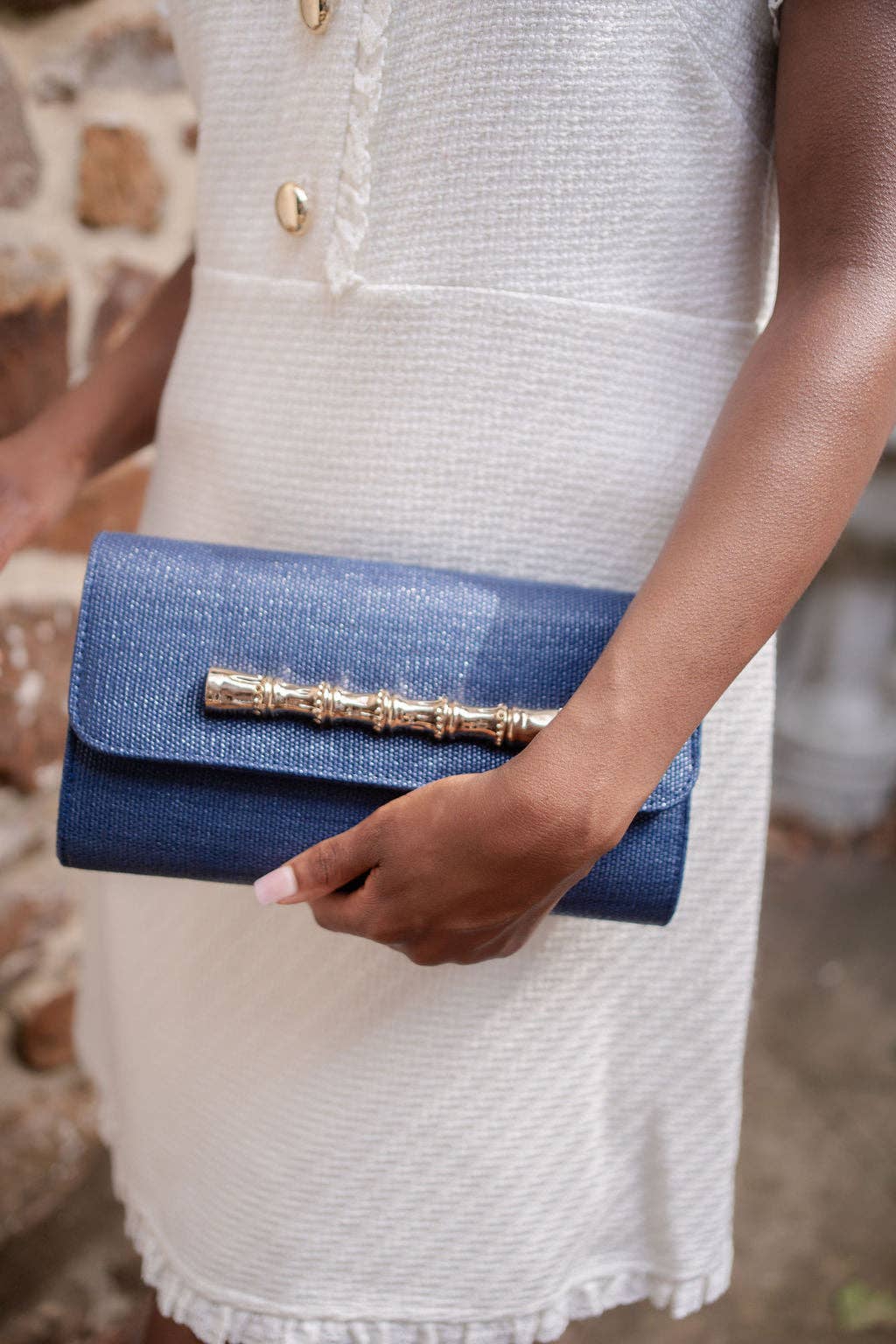 Navy Avery Clutch Straw - Gold Charms-WS