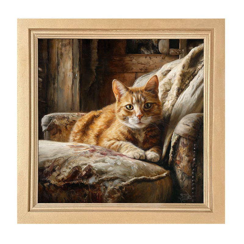Armchair with Orange Tabby Cat - Square Frame