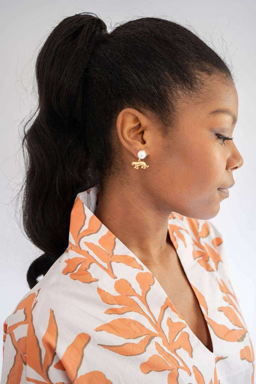 Tiger Pearl Drop - Gold Earring - 18k Gold Plated