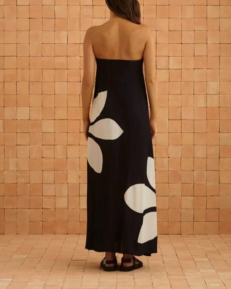 Boho Floral Print Bandeau A-line Maxi Dress