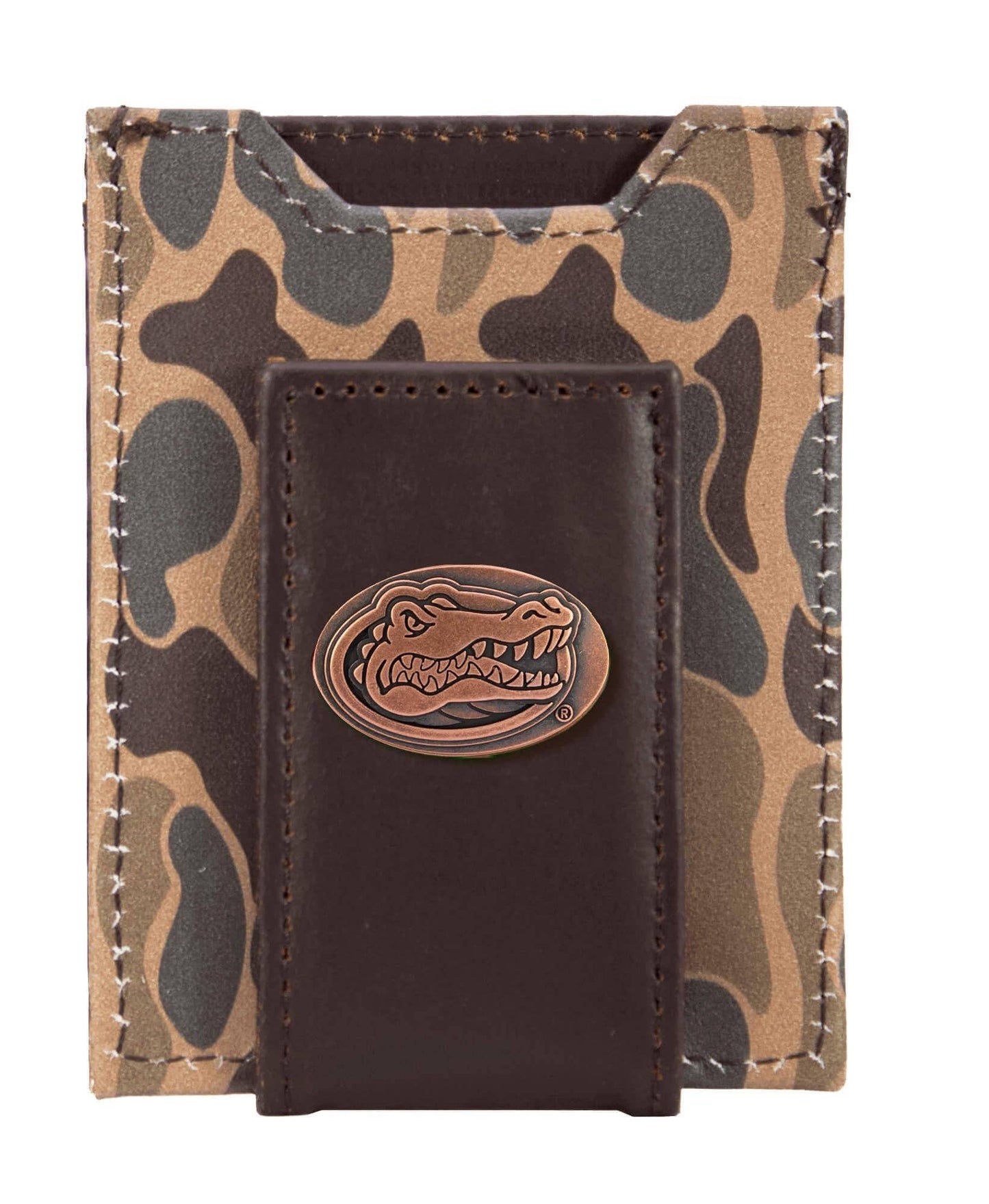 Florida Gators Men's Magnetic Front Pocket Old School Camo Leather Wallet.