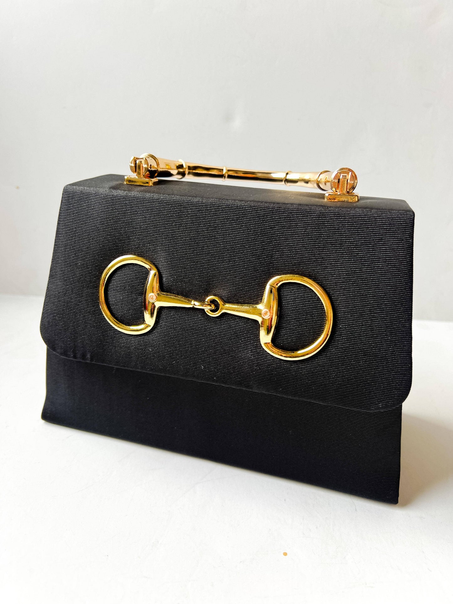 Black Faille Lulu with Gold Handle Handbag - Gold Charms- WS