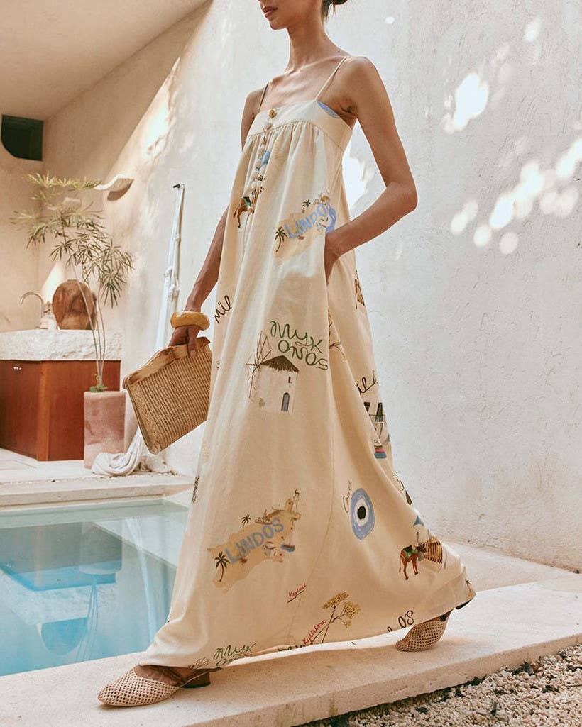 Sexy Suspender Print Resort Dress