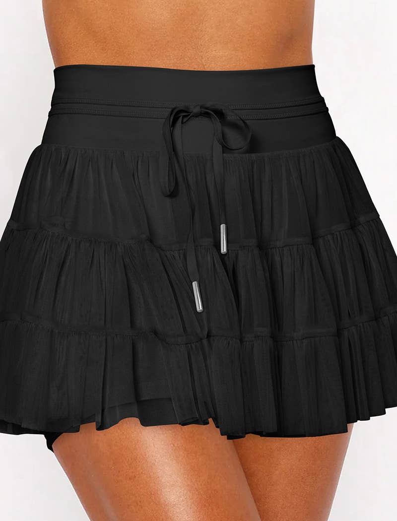 Drawstring Waist Ruffle Tennis Skirt
