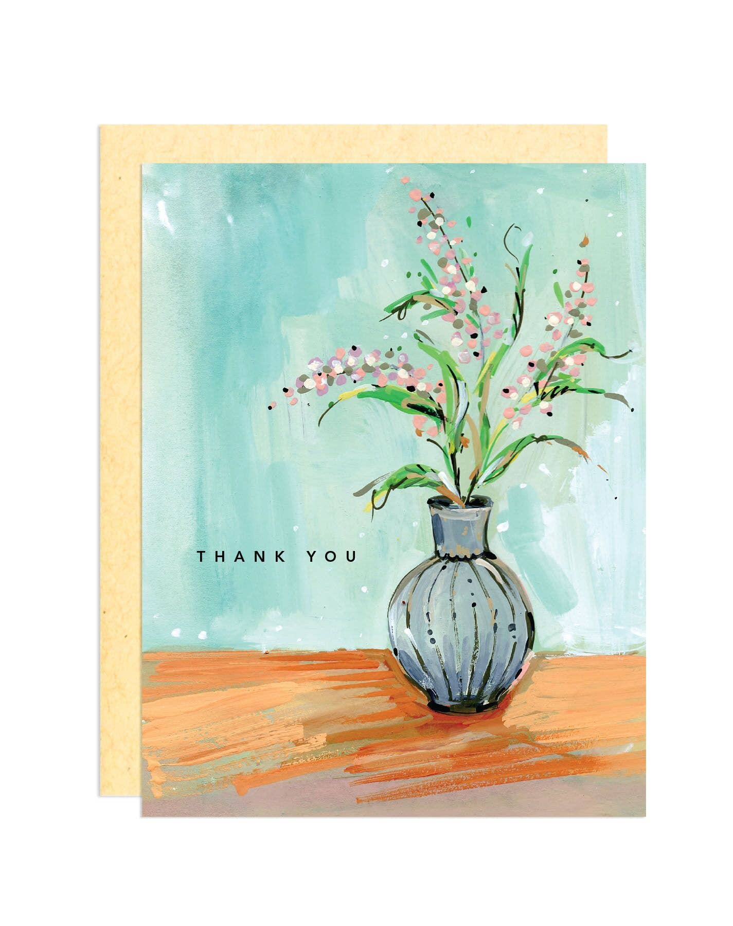 Pink Flowers Thank You Card