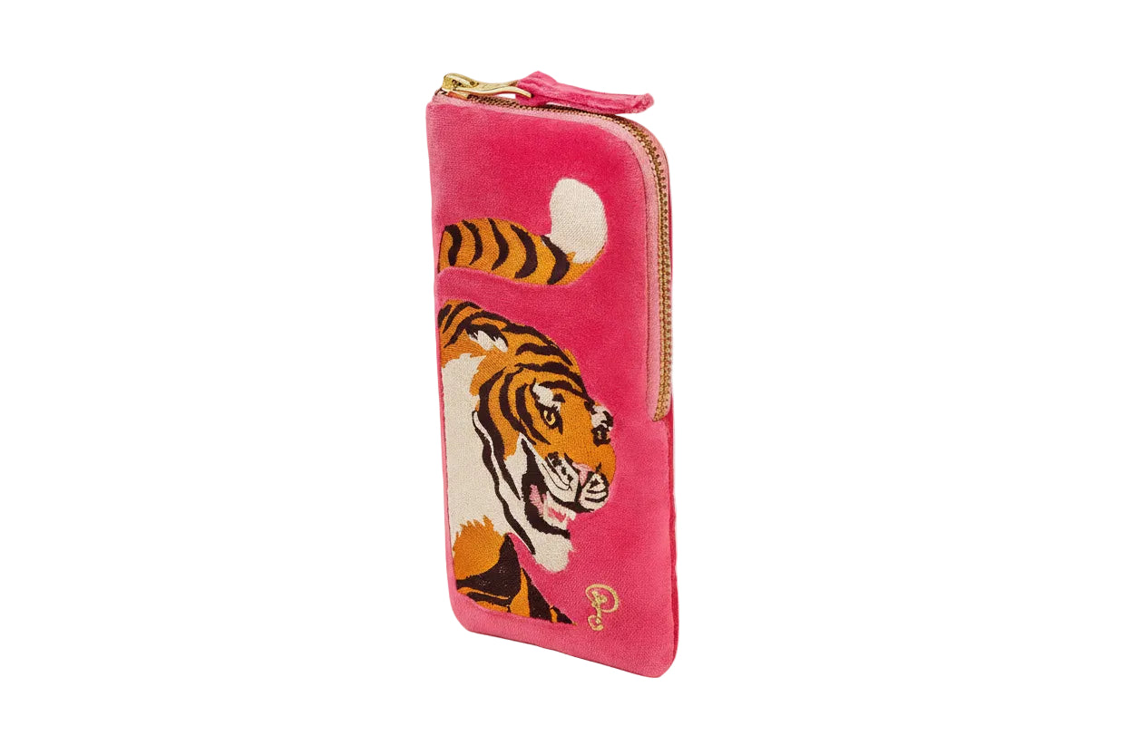 Thrill of the Tiger Velvet Embroidered Glasses Pouch