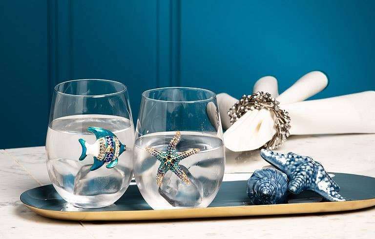 Stemless Wine Glass with Jewel Fish